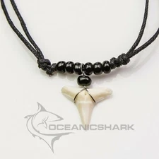Blacktip shark tooth necklace classic jet black beads c89