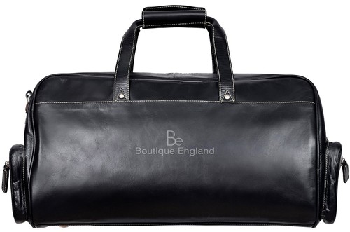 Leather Weekend Bag Black Travelling Luggage Holdall Sports Classic Bag 9225 - Picture 4 of 6