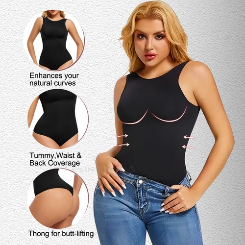 Women Crew Neck Full Body Shaper Slimming Firm Control Tummy Bodysuit Shapewear - Picture 6 of 33