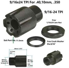 All Steel 9/16x24 TPI Thread .40/10mm/.350 Muzzle Brake Compensator With Jam Nut