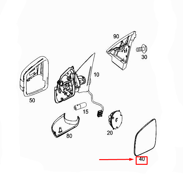 Neu MERCEDES-BENZ R W251 Türspiegelglas vorne rechts A2518101219 Original