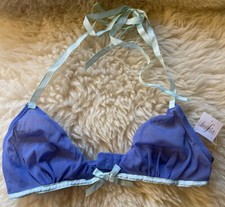 Women  s Small Blue Frederick  s Of Hollywood Tie Up Nylon Bra Bralette