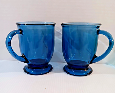 Vtg. Set of 2 Vintage Anchor Hocking Cobalt Blue Glass Footed