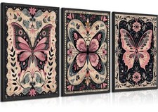 3Pcs Vintage Butterfly Canvas Wall Art Eclectic Butterfly Pictures Wall Decor...