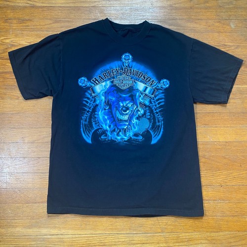 2009 Harley Davidson Clown Blue Flame Y2K Double Sided Mens Medium