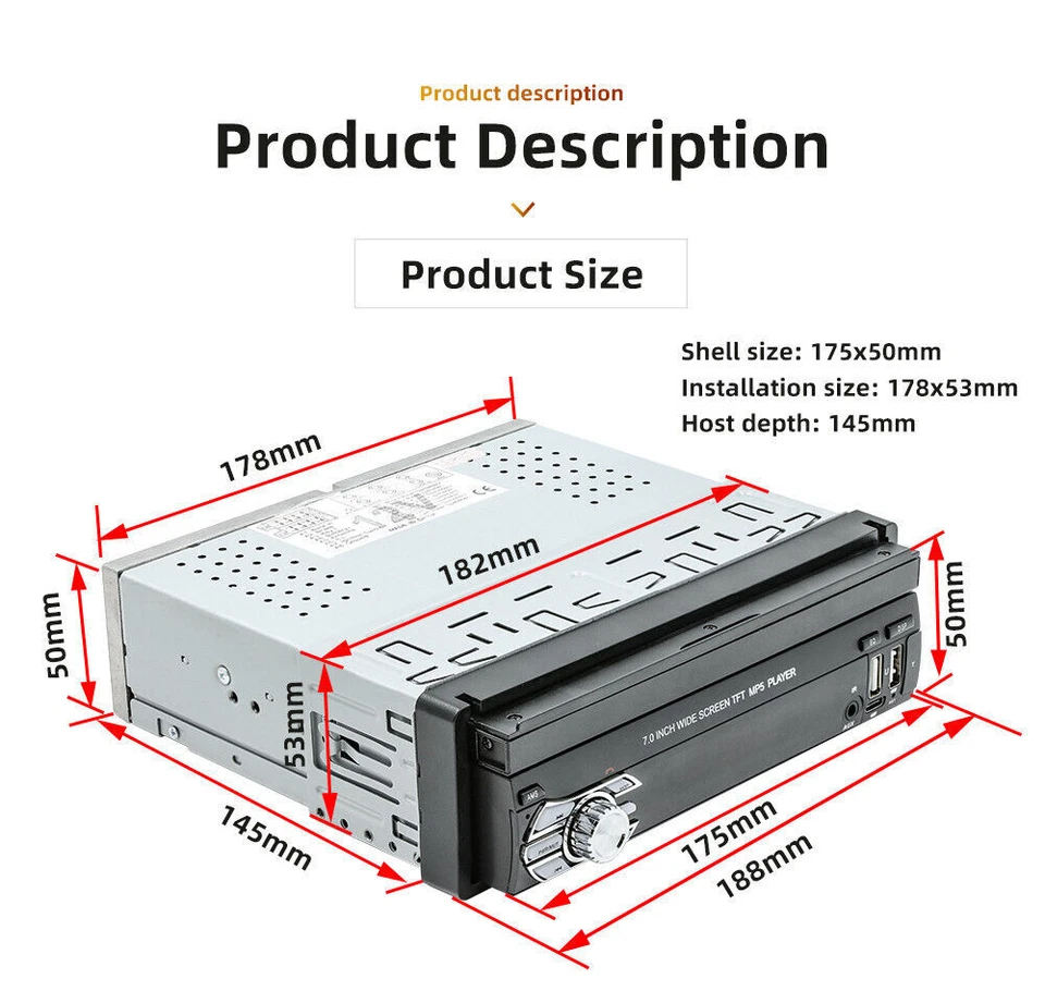 Radio Car Stereo Touch Screen 1Din MP5 Player BT For Apple Carplay Android Auto - Imagem 3 de 4