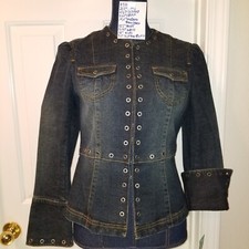 #370 Nwt Classique Entier grommet premium Denim Jacket Sz. S P, Not Lined, Obo