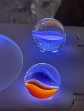 Vintage Glass Marble Lot Aqua Clear Red Blue White Ribbon Core UV Reactive 13mm