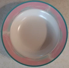 Retired Treasure Craft MIRAGE Turquoise Pink Stoneware 8 1/8" Rimmed Soup Bowls