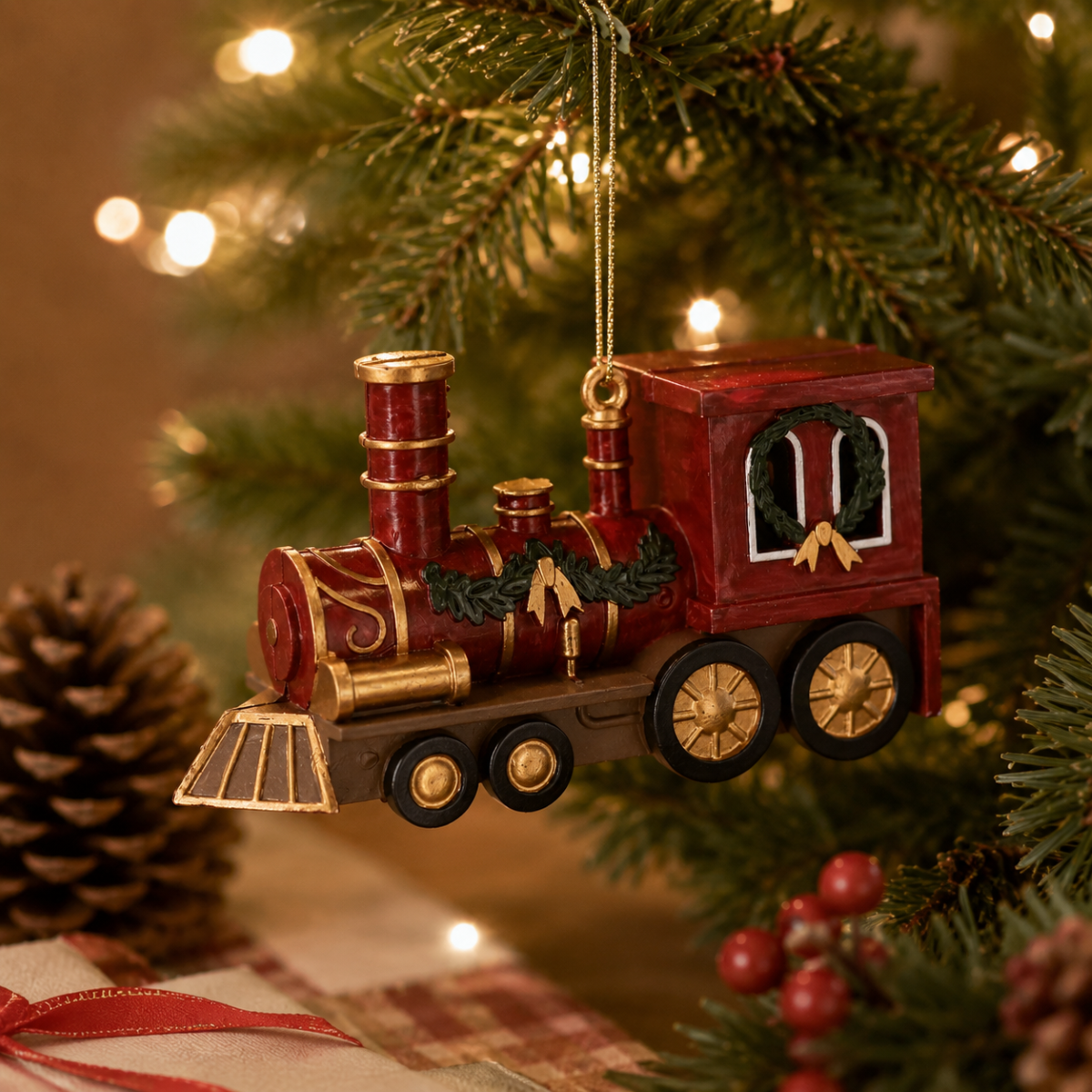 Train Christmas Tree Decoration Red Gisela Graham Steam Train Hanging Ornament - Image 3