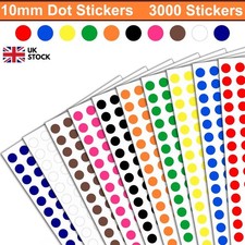 Coloured Dot Stickers 10mm Size 3000 Round Sticky Dots Adhesive Circles Labels