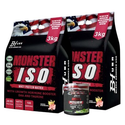 2PACK Monster ISO Whey 6KG Banana Strawberry + FREE EAAs Black Hammer USA