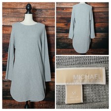 Michael Kors Tunic Top M Oversized Waffle Knit Sweater Gray Cotton Blend