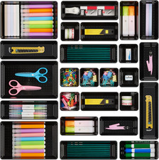 25 Pcs Office Drawer Organizers Set Plastic Storage Bins for Desk Vanity