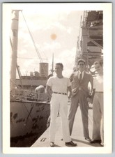 Vtg B&W Snapshot Three Men Dockside Ship Mombasa East Africa WWII Era 1942