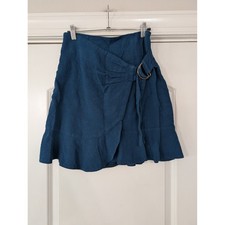 Maeve Anthropologie Tamoria Blue Wrap Skirt Ruffle Hem Textured Mini size 2