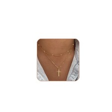 Layered Necklace for Women 14K Gold Plated Cross Necklace for Women with Sate...