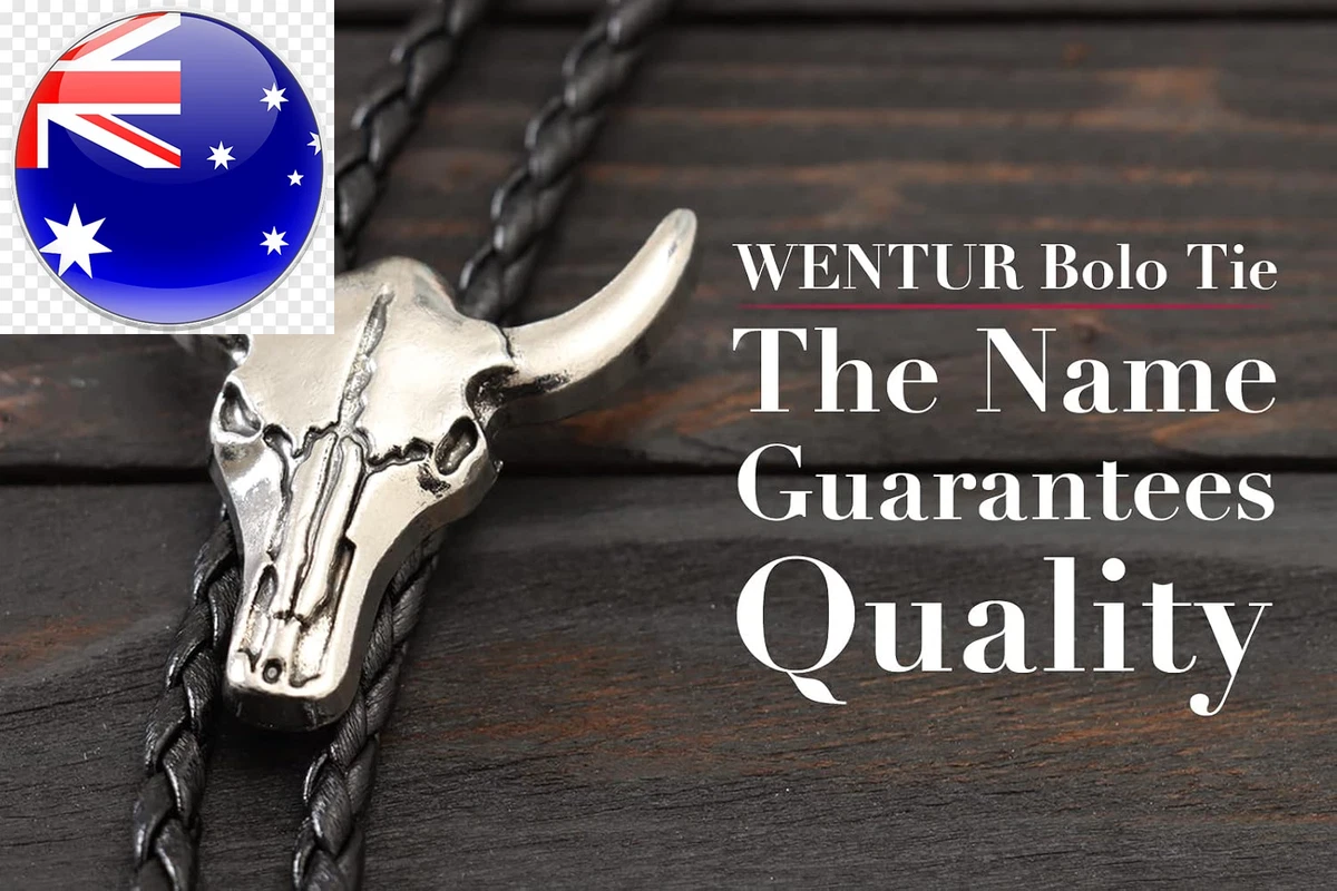 Western Vintage Bolo Tie for Men - Cow Skull Design Cowboy Tie - Black Leather B
