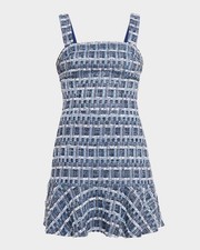 Alice+Olivia Blue/White Tweed Kaidra Square Neck Mini Dress Size US 2