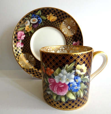 VINTAGE SPODE FINE BONE CHINA FLORAL KAFFEEDOSE UND UNTERTASSE F1648-N