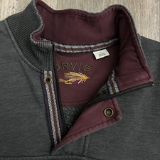 Orvis Mens Gray Pullover Collared Sweatshirt Fly Fishing Embroidered Large L