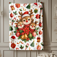 Christmas Reindeer Coral Fleece Blanket Winter Holiday Decor