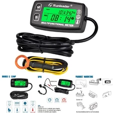 Digital Tach Hour Meter Engine Temp Gauge Alert RPM & Temp Backlights Lawn