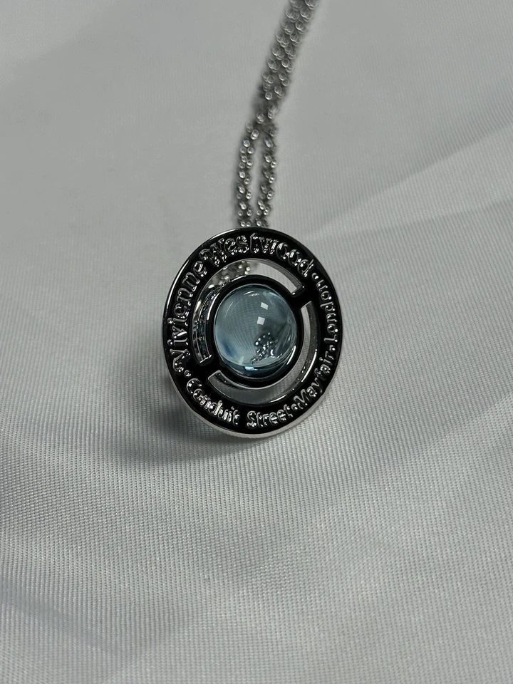 Vivienne Westwood Orb Kette Silber – Türkis/Blau Kristalle & Emaille – Wie Neu - Bild 3 von 4
