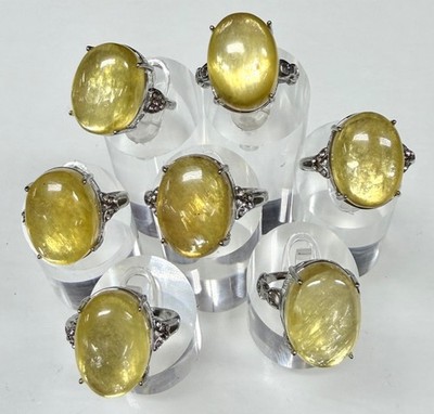 Wholesale 7 Pcs Natural Golden Lepidolite Stainless Steel(316) Rings  10x14mm