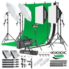 Photography Softbox Lighting Kit 6.6x10ft Backdrop Stand Green Black White
