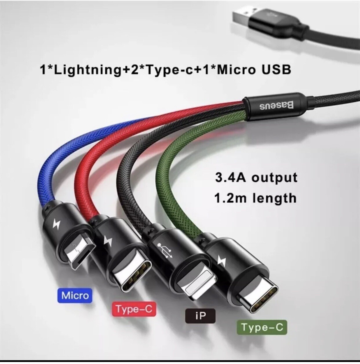 Baseus 4 in 1 Multi USB Charging Cable Fast Charger Cord For iPhone ...