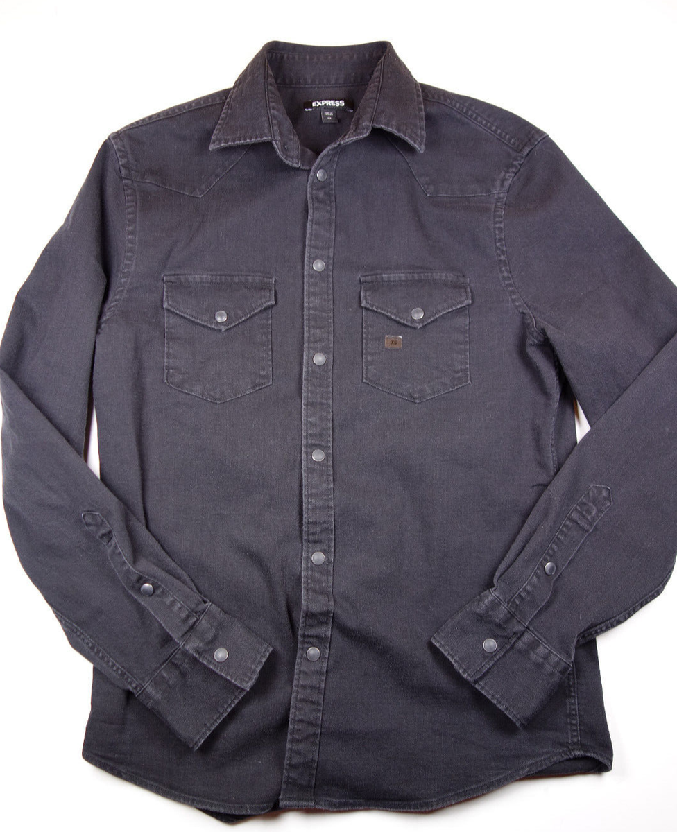 EXPRESS Men's Black Snap Button Dual Pocket Light Denim Long EXPRESS Men's Black Snap Button Dual Pocket Light Denim Long