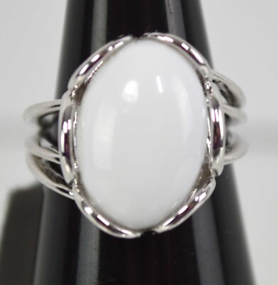 Christopher & Banks Ring Rhodium Plated White Stone Size 5