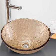 JSG Oceana 005-003-120 Hard Roc Glass Vessel Sink Fawn 16" Round Bathroom Sink 