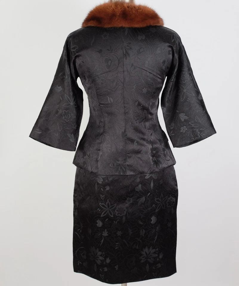 Y2K Dolce&Gabbana 裙子西装夹克 40 US 4 90 年代锦缎貂皮毛领 — 第 2/4 张图片