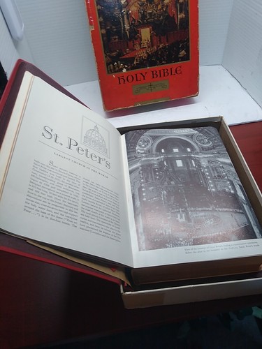 Holy Bible Papal Edition 1951 Red Leather Catholic Press Original Box - Picture 3 of 3