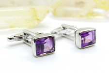 Natural Amethyst Gemstone 925 Sterling Silver Cufflinks For Men's Special Gift