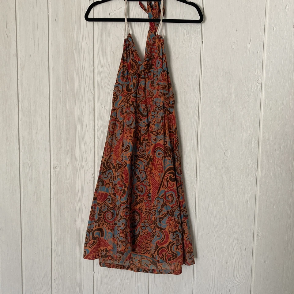 Anthropologie Beaded Belt Halter Dress SZ 0 Boho Paisley Gypsy Retro Mod  - Image 2 of 4