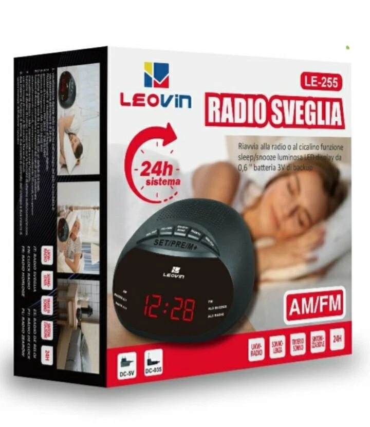 Radiosveglia Orologio Digitale LED Rosso AM/FM Snooze Timer 24H alimentatore - Immagine 2 di 3