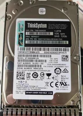FIT FOR Lenovo 7XB7A00028 00YK017 SAS 1.8TB 2.5''10K 12G Hot Swap HARD DRIVE 