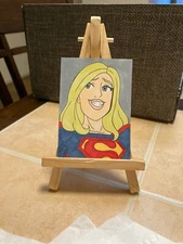 ACEO Original Mixed Media Painting Art Card ATC Supergirl Pinup girl 5
