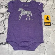 Carhartt Baby Girls Floral Horse Purple Bodysuit NEW