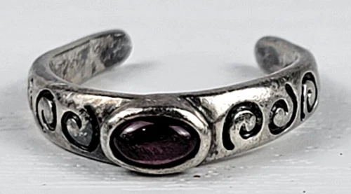 Vintage Red Gemstone 925 Sterling Silver Open Etched Toe Ring Size 3.5 Signed B