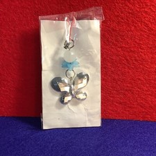 Silver Faceted Butterfly and Blue Flower Phone Charm