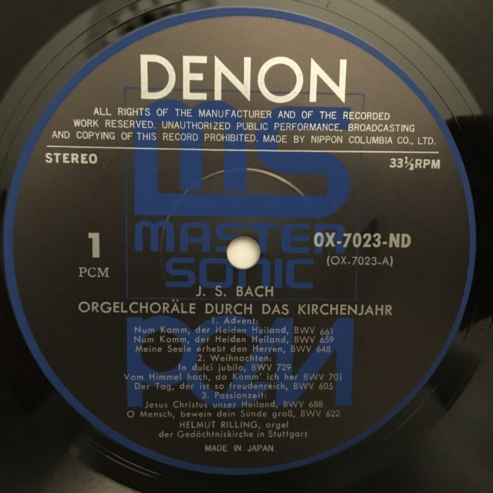 P062 Bach Organ Chorals Liturgical Church Year Rilling Denon OX-7023-ND ...