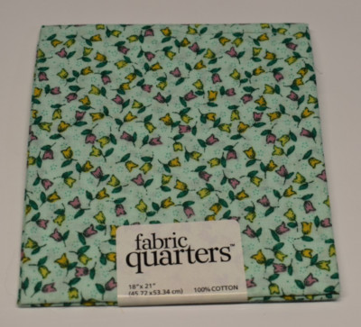 100% Cotton fabric FAT QUARTER tulips pink orange LIGHT GREEN BACKGROUND floral