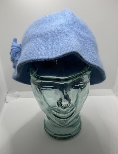 Vintage Hat Bucket Cloche Angora Light Blue Size 57cm - Picture 6 of 11
