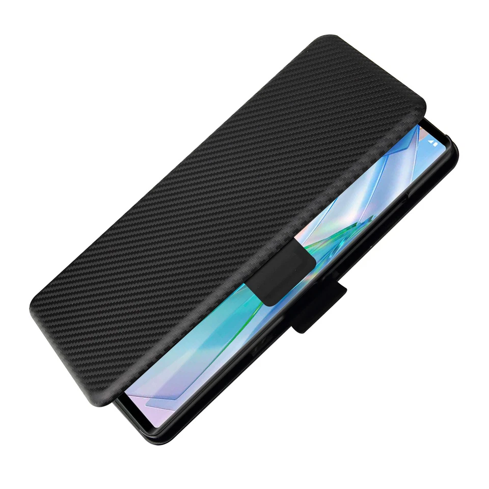 For LG Wing 5G, Luxury Carbon Fiber Flip Leather Wallet Card Full Cover Case - Image 3 of 4