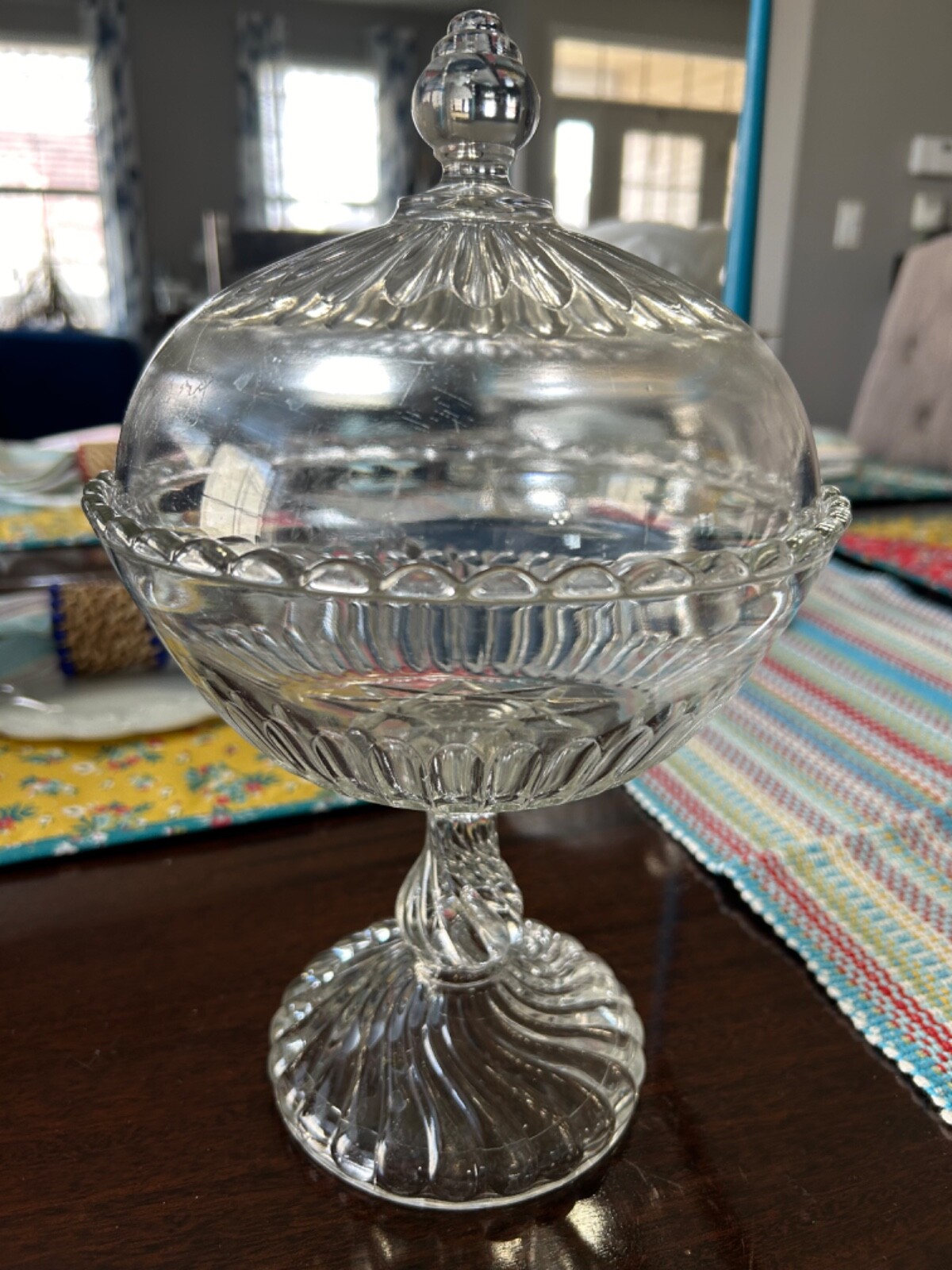 Vintage Crystal Covered Pedestal Candy Compote Dish 12”x7”