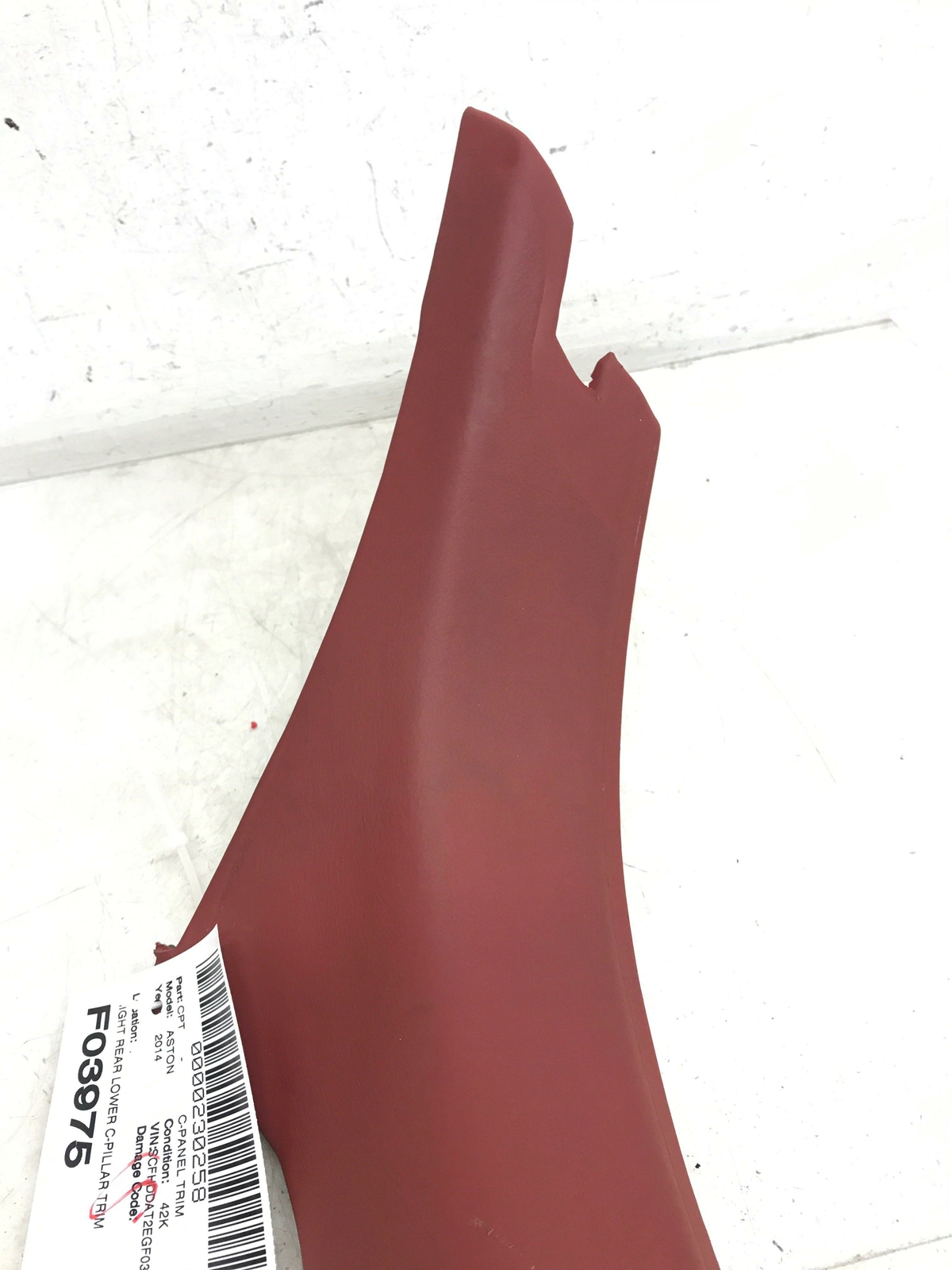 ASTON MARTIN RAPIDE RIGHT REAR LOWER C-PILLAR TRIM PANEL COVER RED AD43-13218-AB